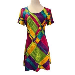 Vintage 80s 90s Abstract Bias Cut Mini Skater Dress Size S Cosplay Retro Unique